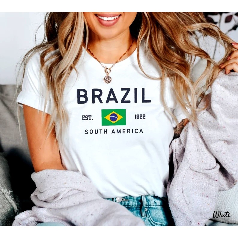 Camiseta T-Shirt Copa do Mundo Brasil Feminina 100% Algodão Manga Curta Basica Malha Premium Hexa