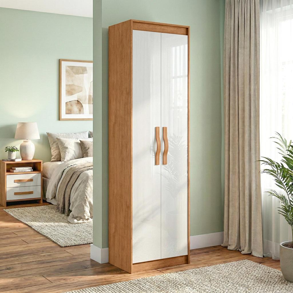 Armário Multiuso Sapateira 2 Portas Davi Amêndoa Clean/Branco