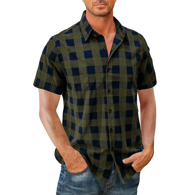 Camisa havaiana Casual masculina de manga curta camisa masculina camisa xadrez europeia americana