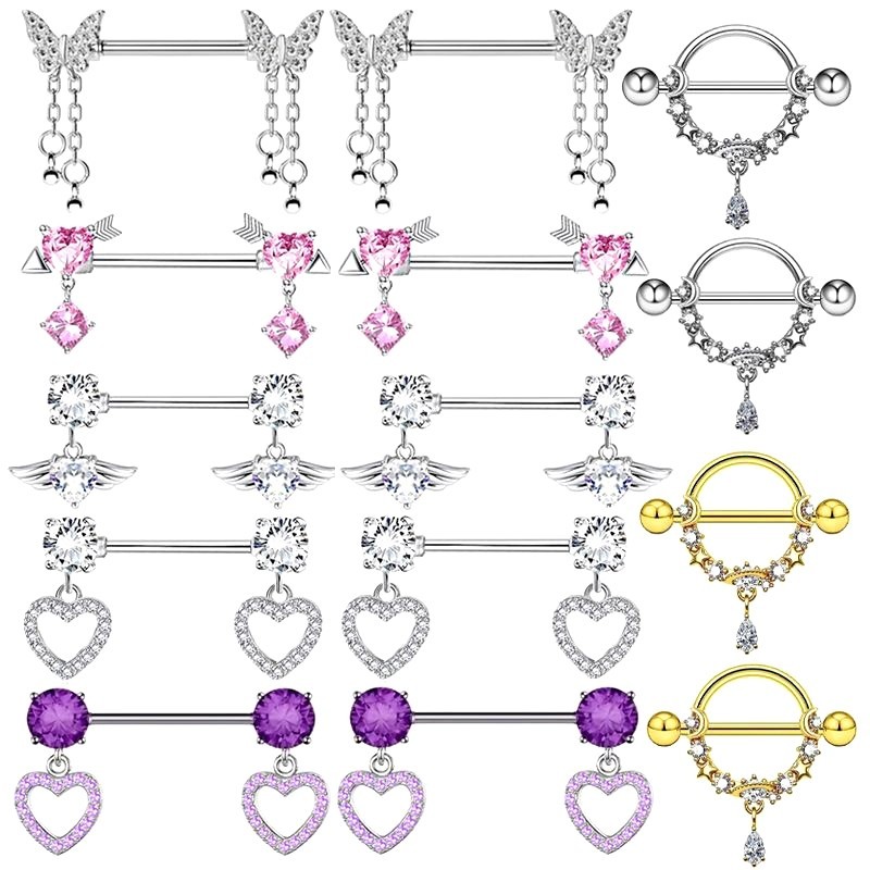 PIERCING MAMILO CORAÇÃO PINGENTE AÇO CIRURGICO INOX MODA FEMININA JOIA SEIO PEITO PERSONALIZADO