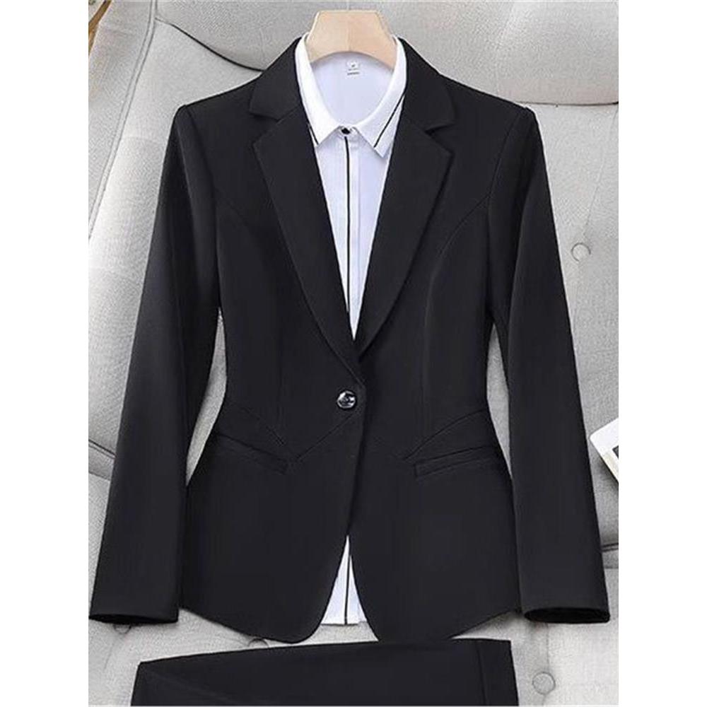 Preto terno jaqueta feminina Workwear primavera outono profissional wear servo Civil entrevista Formal wear Hotel gerent