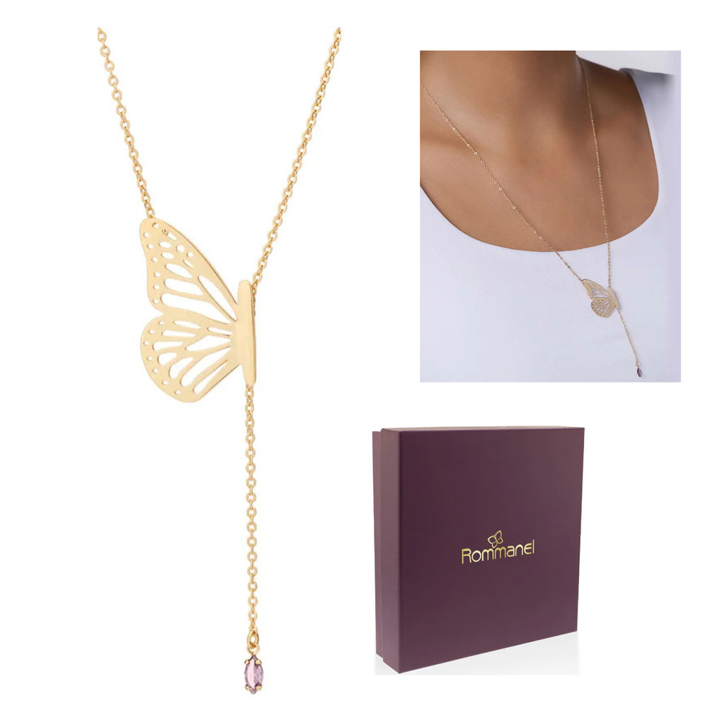 Colar gravata borboleta  Rommanel folheada ouro 18k 532633