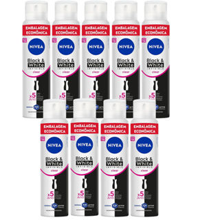 Kit Desodorante Aerosol Nívea Black & White Feminino 200ml - 9 unidades em Oferta na Shopee