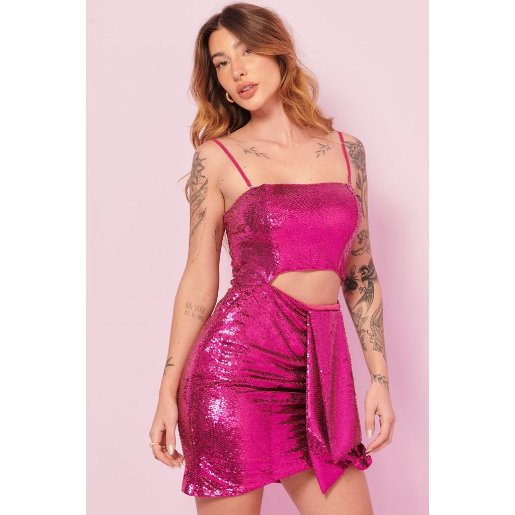 Vestido Curto Paetê Recorte Frontal Planet Girls Rosa Médio em Oferta na Shopee