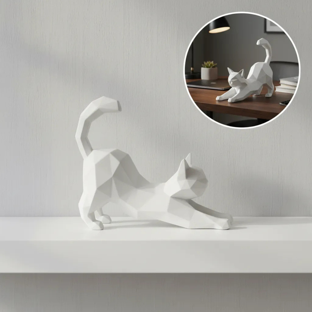 Escultura Gato Decorativo Minimalista Moderno Sala Quarto Escritório Presente Felino