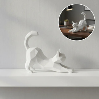 Escultura Gato Decorativo Minimalista Moderno Sala Quarto Escritório Presente Felino