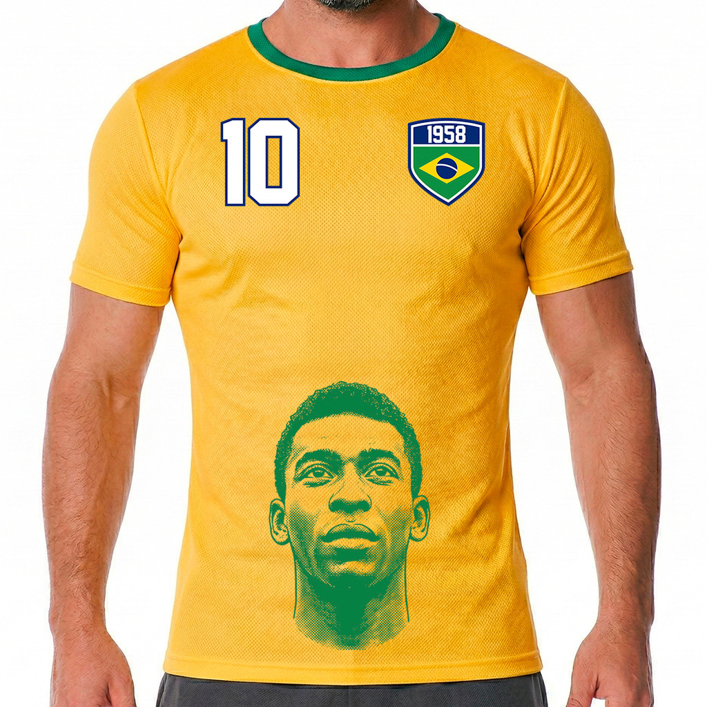 Camisa Dry Fit Masculina Esportiva Brasil Blusa Futebol Copa Do Mundo 1958 Camiseta Proteção UV 50+