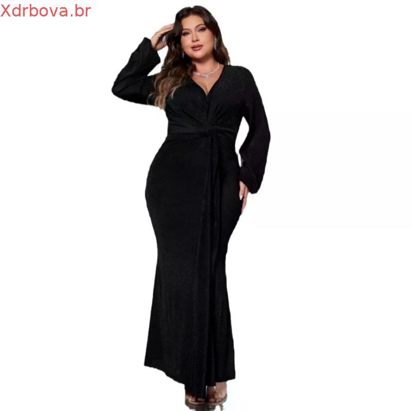 L-4XL Fishtail vestido longo feminino moda vestido de lantejoulas manga comprida vestido feminino elegante