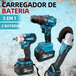 【GENAI】Sem escovas Conjunto de 3 peças moedor/chave de fenda 1/2 chave 21V+ caixa de ferramentas