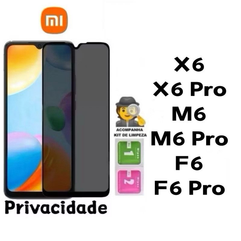 Película de vidro 3D Privacidade Anti Spy Para Xiaomi Redmi Poco X6 X6 Pro M6 M6 Pro F6 F6 Pro