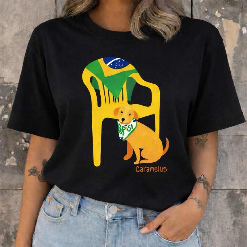 Camiseta Feminina Brasil Cachorro Caramelo Patriota Camisa Algodão Premium Moda copa do Mundo