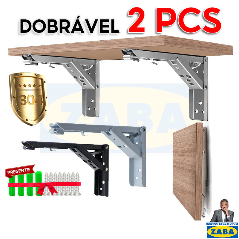 [2 Pcs]Suporte Mão Francesa Retrátil Suporte De Mesa Dobrável Dobrável Reforçada Tampo Mesa - Preto E Branco E Prata