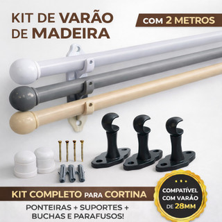 Varão Bastão de cortina de madeira 2,00 mts 19mm Para Janela de Quarto, Cozinha e Sala,La…