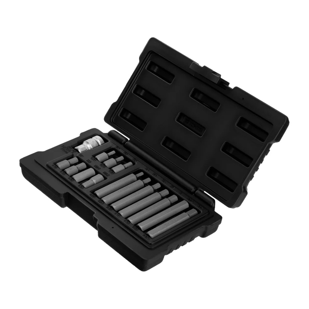 Jogo de Bits Torx Haste Sextavada 10 MM Encaixe 1/2 Pol 15 Peças STELS