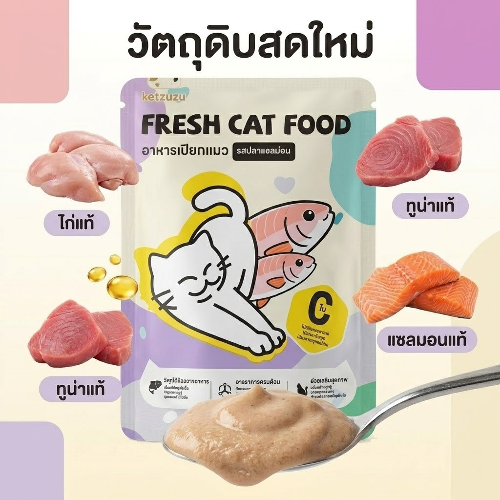 (ยกโหล 12 ซอง) อาหารเปียกแมว เกรดพรีเมี่ยม ทูน่าแท้ในเยลลี่ เกรนฟรี สำหรับลูกแมวและแมวโต ขนาด 70g - ภาพที่ 6