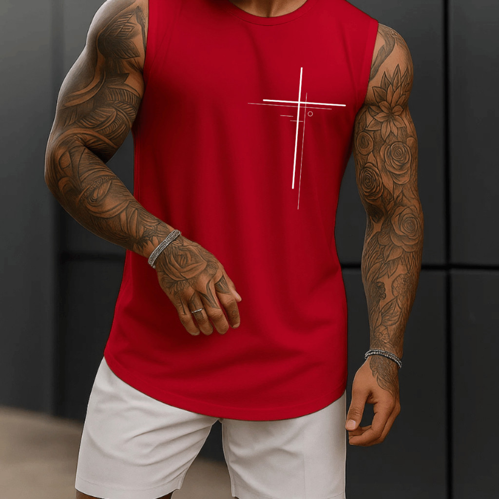 Regata Masculina Cristã Academia Algodão 100% Estampada Cruz Treino Fitness Casual Streetwear Verão