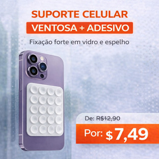 Suporte Celular Ventosa Silicone com Adesivo Fixação Forte para Vidro Espelho Universal em Oferta na Shopee