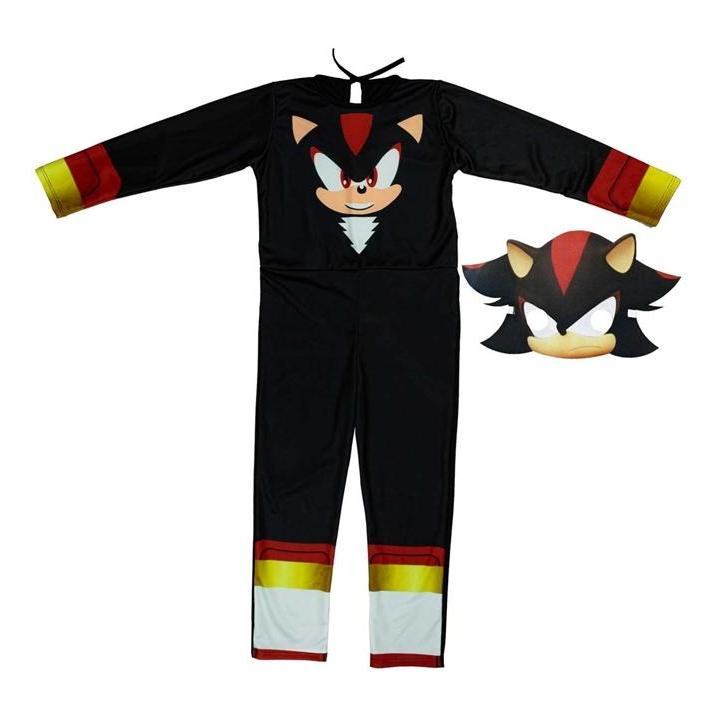Fantasia Sonic Menino Infantil Preto Longa com Máscara Shadow Festa Carnaval Halloween