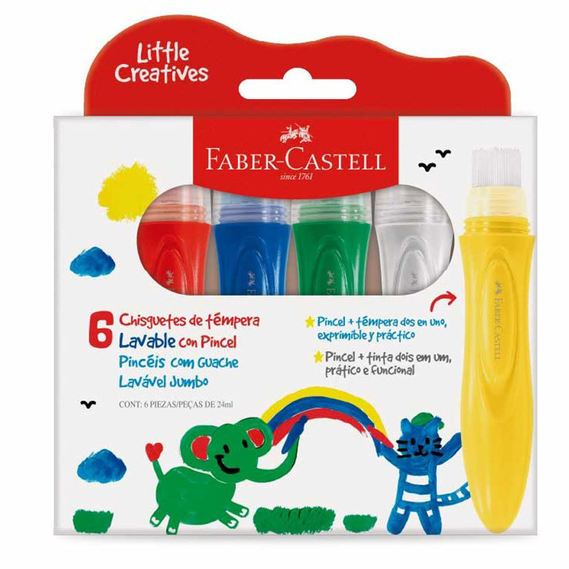 Tinta guache pincel Jumbo Little Creatives com 6 cores Faber-Castell em Oferta na Shopee
