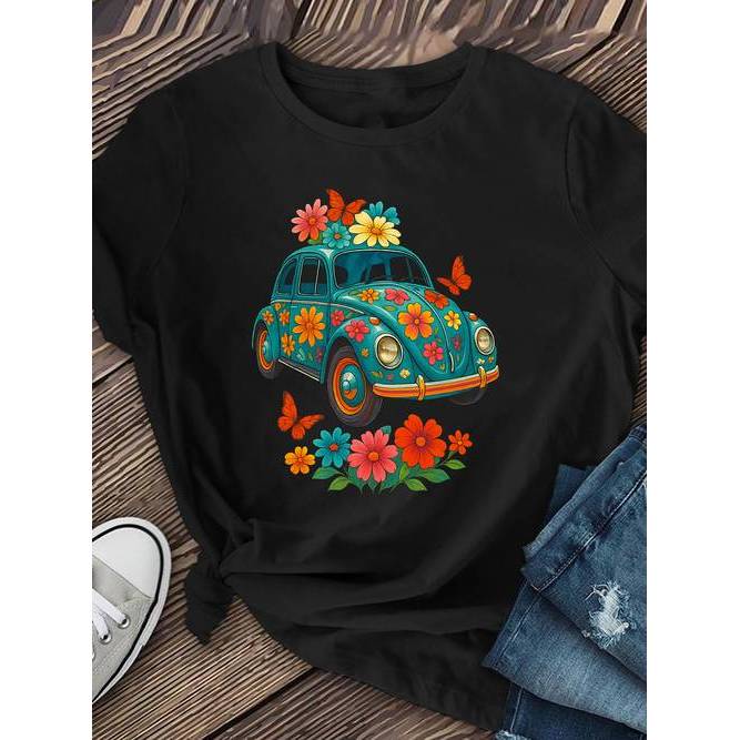 Camiseta Feminina Estampa Floral Tropical Folhas Verdes Confortável Linda Estilosa Verão