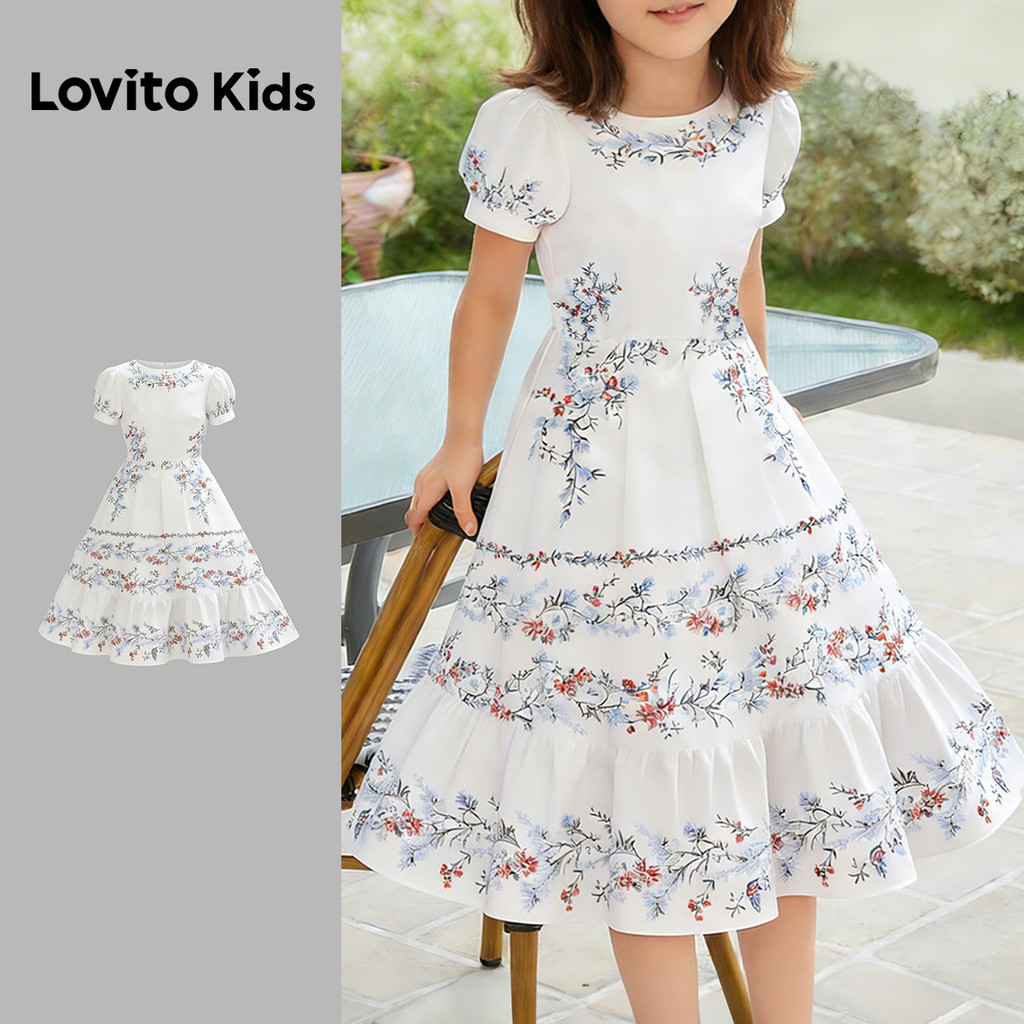Lovito Kids  Vestido Elegante Babado Bainha Vestido Primavera/verão para Menina L180LD217 em Oferta na Shopee