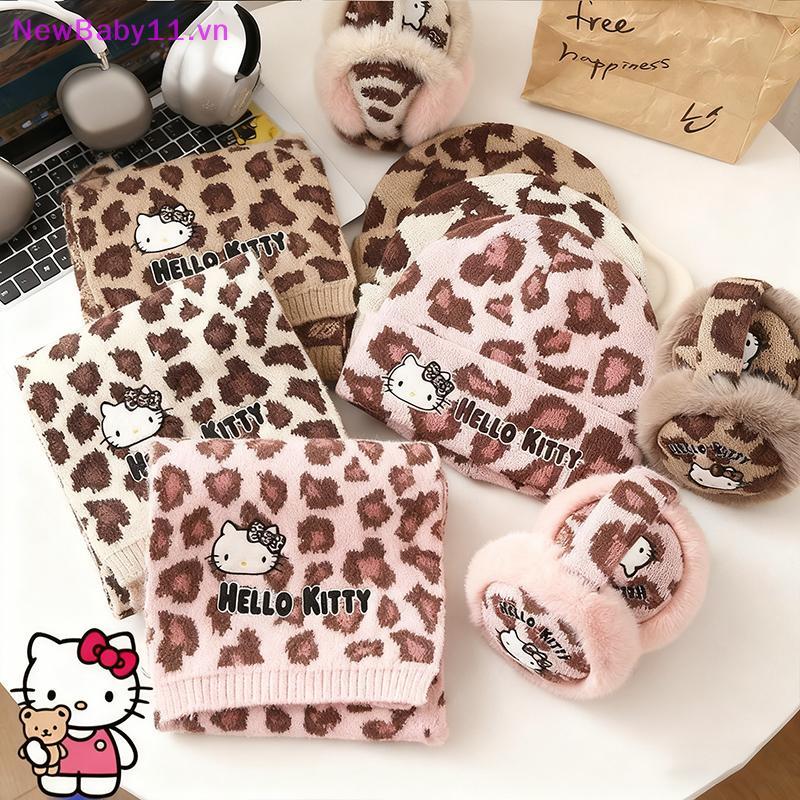 Conjunto De Duas Peças De Lenço E Chapéu Com Estampa De Leopardo NewBaby Sanrio-Fofo , Feminino , Versátil , Perfeito Co