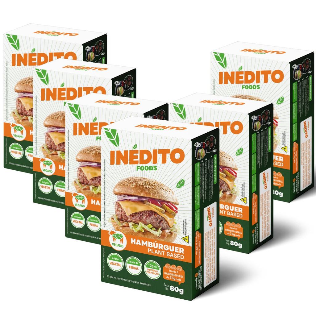 Kit 6 Unidades de Pó para Preparo Hambúrguer, Vegano, Alto em Proteína Plant Based Inédito Foods 80g