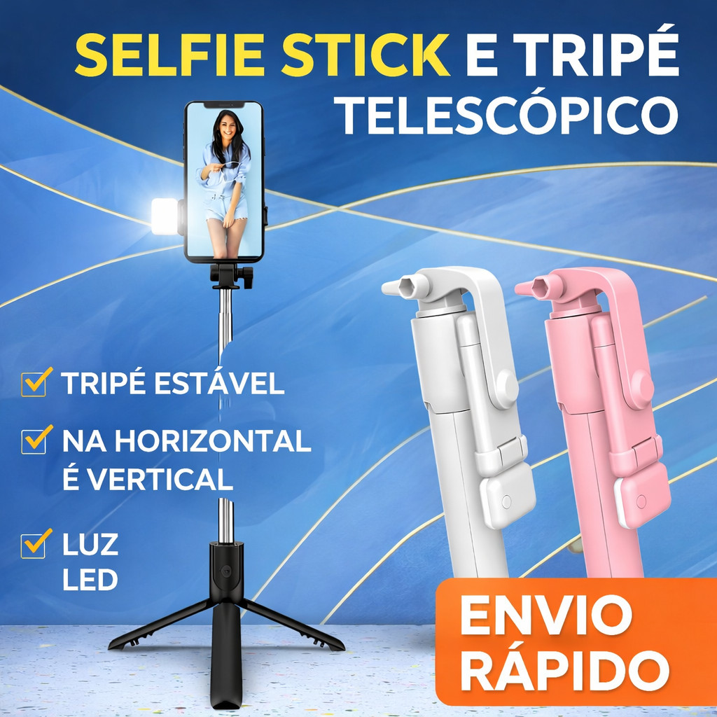 Tripé Selfie Profissional com Luz LED e Bluetooth – Suporte Celular Ajustável para Vídeos, Lives e Fotos em Oferta na Shopee