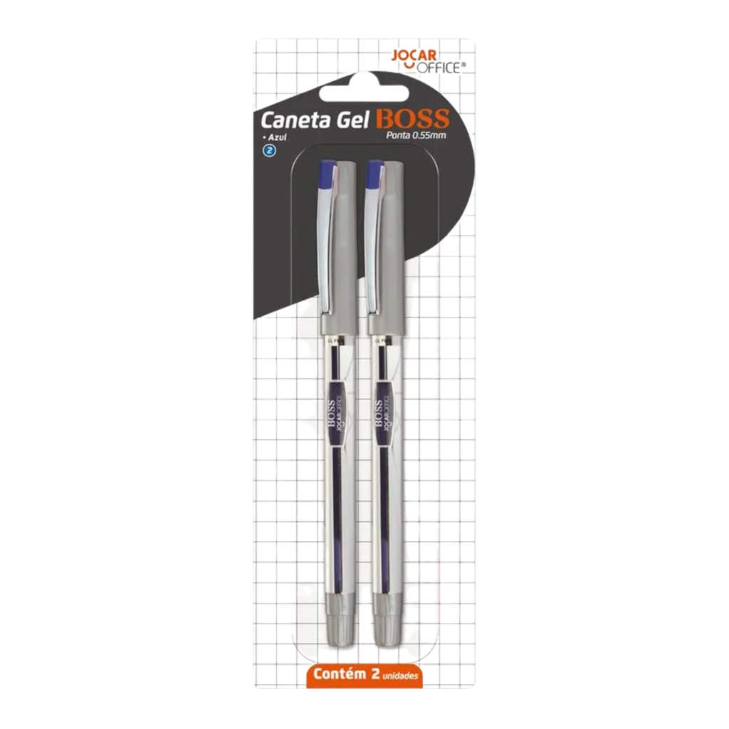 Caneta Gel Boss 0.55 - Blister C/ 2 Unid. Azul Jocar Office Leonora - 97956