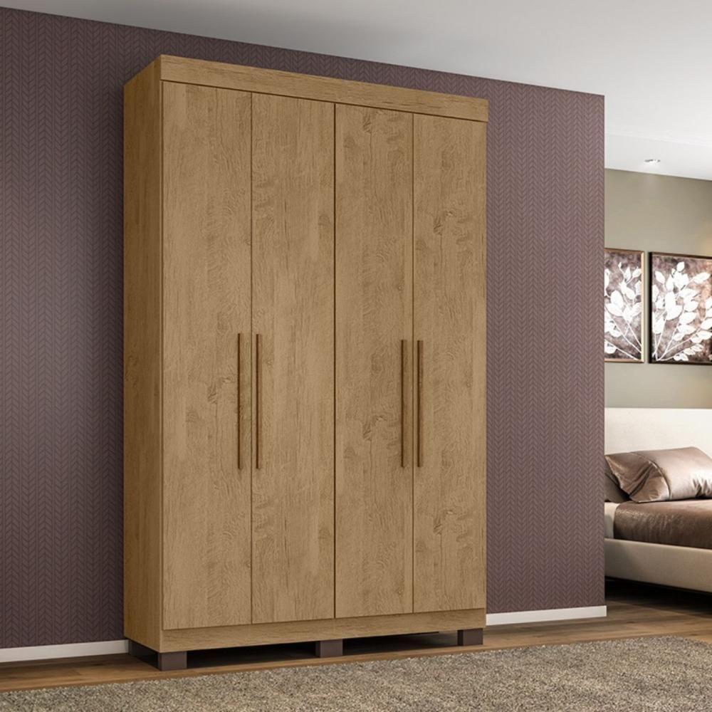 Guarda Roupa Guarda-roupa Bélgica 4 Portas Dobradiças Metálicas 2 Gavetas Amêndoa