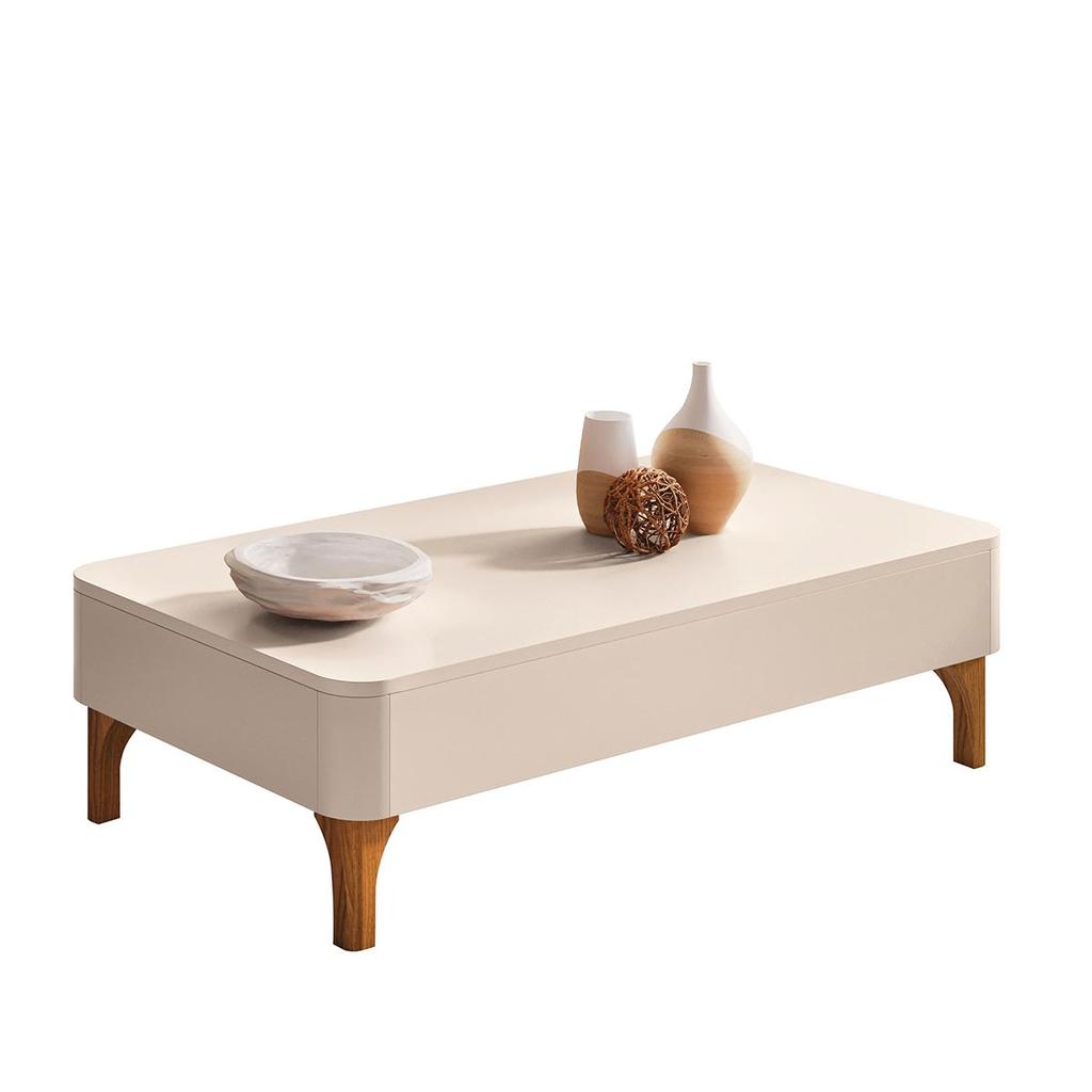 Mesa de Centro Liz com Pés em Madeira Maciça