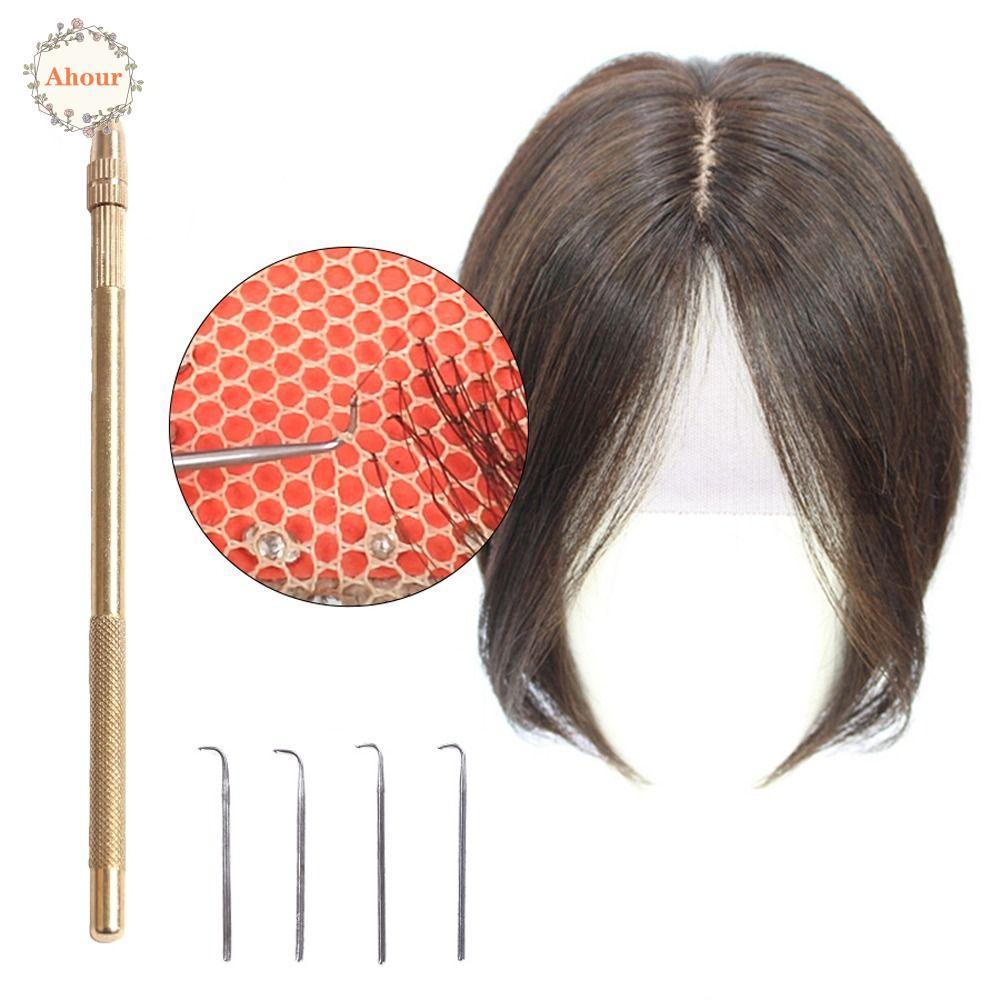 AHOURSG 5 Pçs/set Agulhas De Peruca De Renda , Ventilação Douradas Duráveis , Kit De Fabricação Com Cabo De Cobre Resist