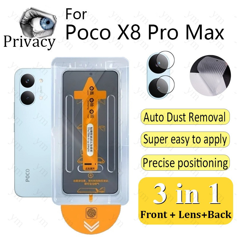 3 Em 1 Poco X8 Pro Max Anti-Espionagem Protetor De Tela De Vidro Temperado Sem Poeira Com Um Clique Privacidade Espião P