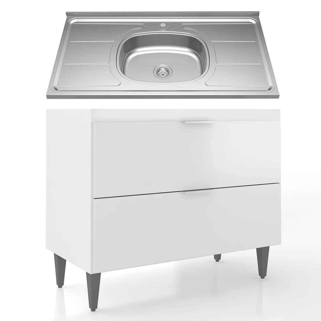 Balcão de Cozinha Com Pia Inox 100cm Pérola Z34 Branco - Mpozenato