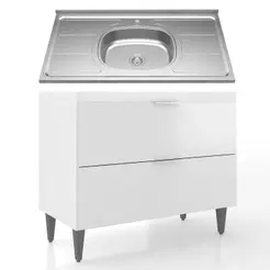 Balcão de Cozinha Com Pia Inox 100cm Pérola Z34 Branco - Mpozenato