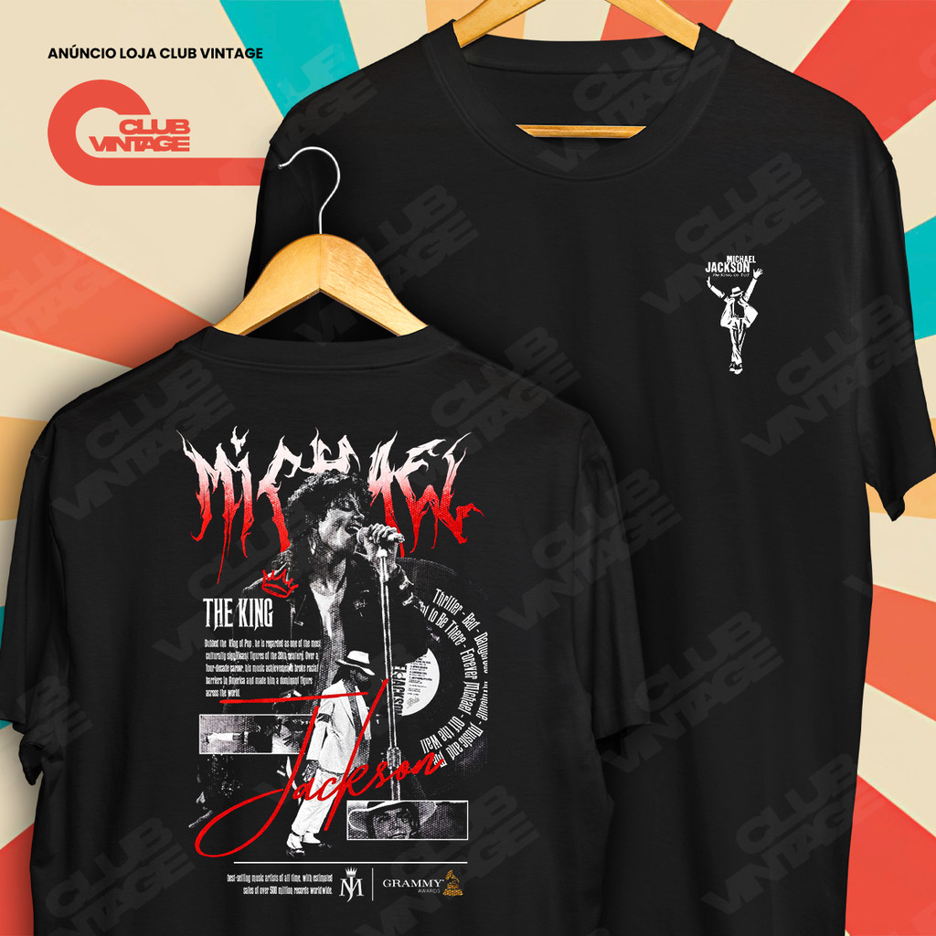Camiseta Frente e Verso Guns Michael Jackson The King of Pop Camisa de Artistas Internacionais 100% Algodão
