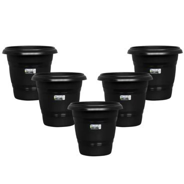 Kit Vaso Redondo P/ Plantas Jardim Interior Exterior Plastico  N 17 Rischioto Preto - 6 Unidades