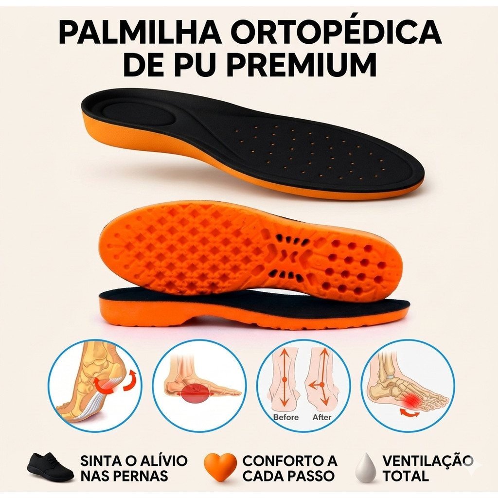 Palmilha Ortopédica Gel P.U Anatômica Macia Conforto Extremo Anti Impacto Calcanhar Esporão Fascite Plantar Unissex