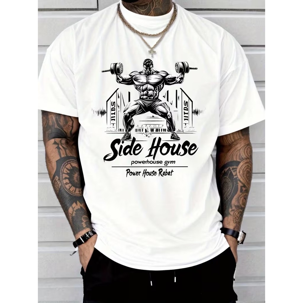 Camiseta Masculina Academia Side House Lançamento 100% algodão Unissex Plus Size Oversized Premium - Estampaê