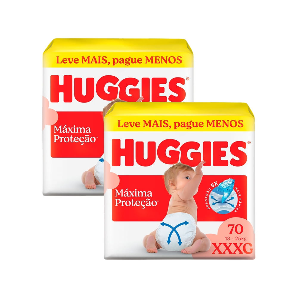 Kit 2 Fralda Huggies Máxima Proteção Tamanho XXXG 70 Unidades Descartáveis