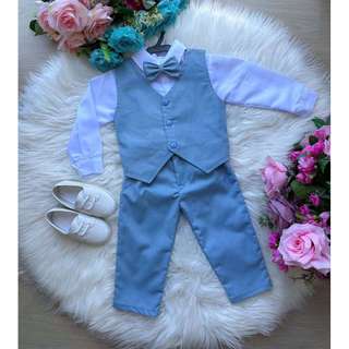 Conjunto Infantil Social Menino Colete Calça Gravata Azul Claro Batizado Pajem
