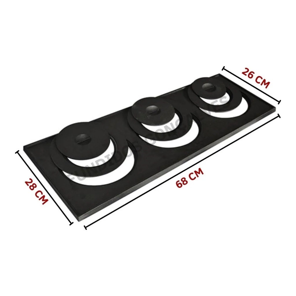 Chapa Para Fogão a Lenha 3 Furos Com Redução 68x28x26
