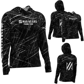 Camisa De Pesca com Capuz e Proteção Solar Mar Negro X Protection Sublimada Team MNF com Luvinha de Punho