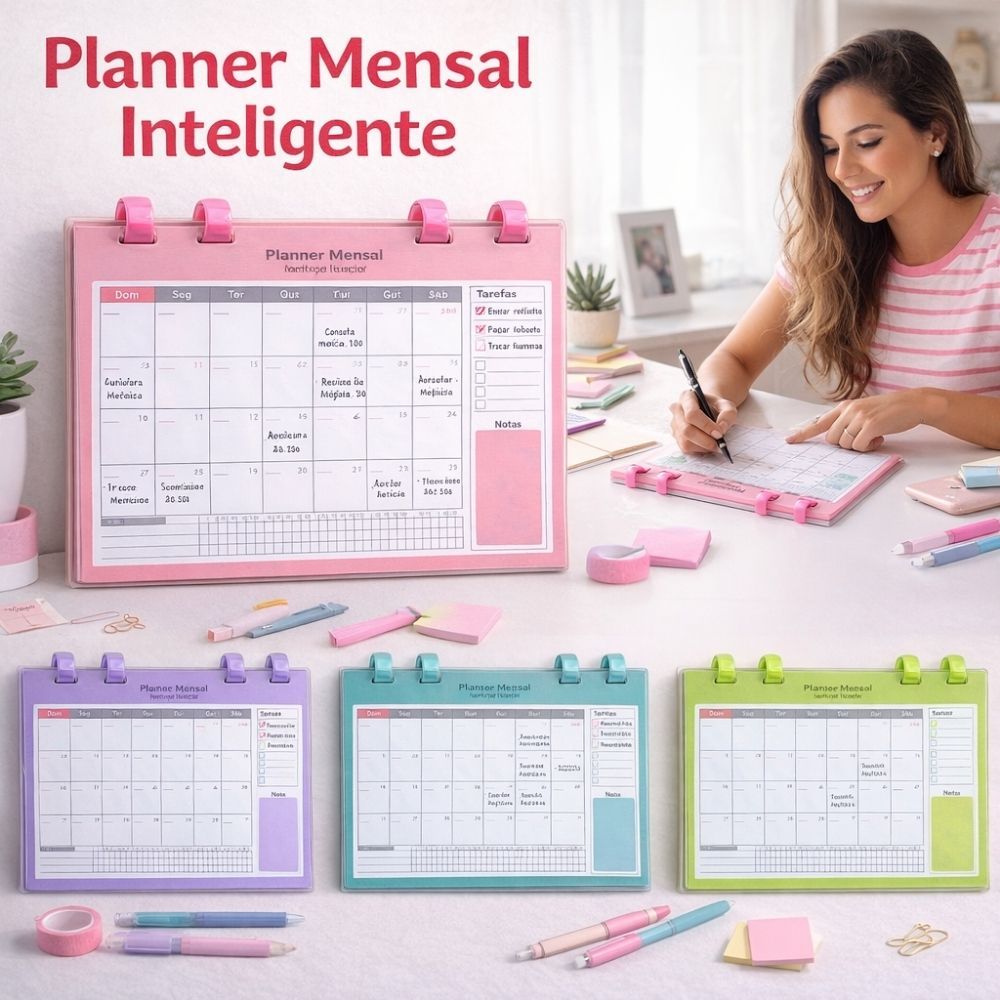 Caderno Planner Inteligente Mensal Organização Bloco Notas Calendario Planejamento 2026 Dias do Mês 50 Folhas B5 Capa PP em Oferta na Shopee