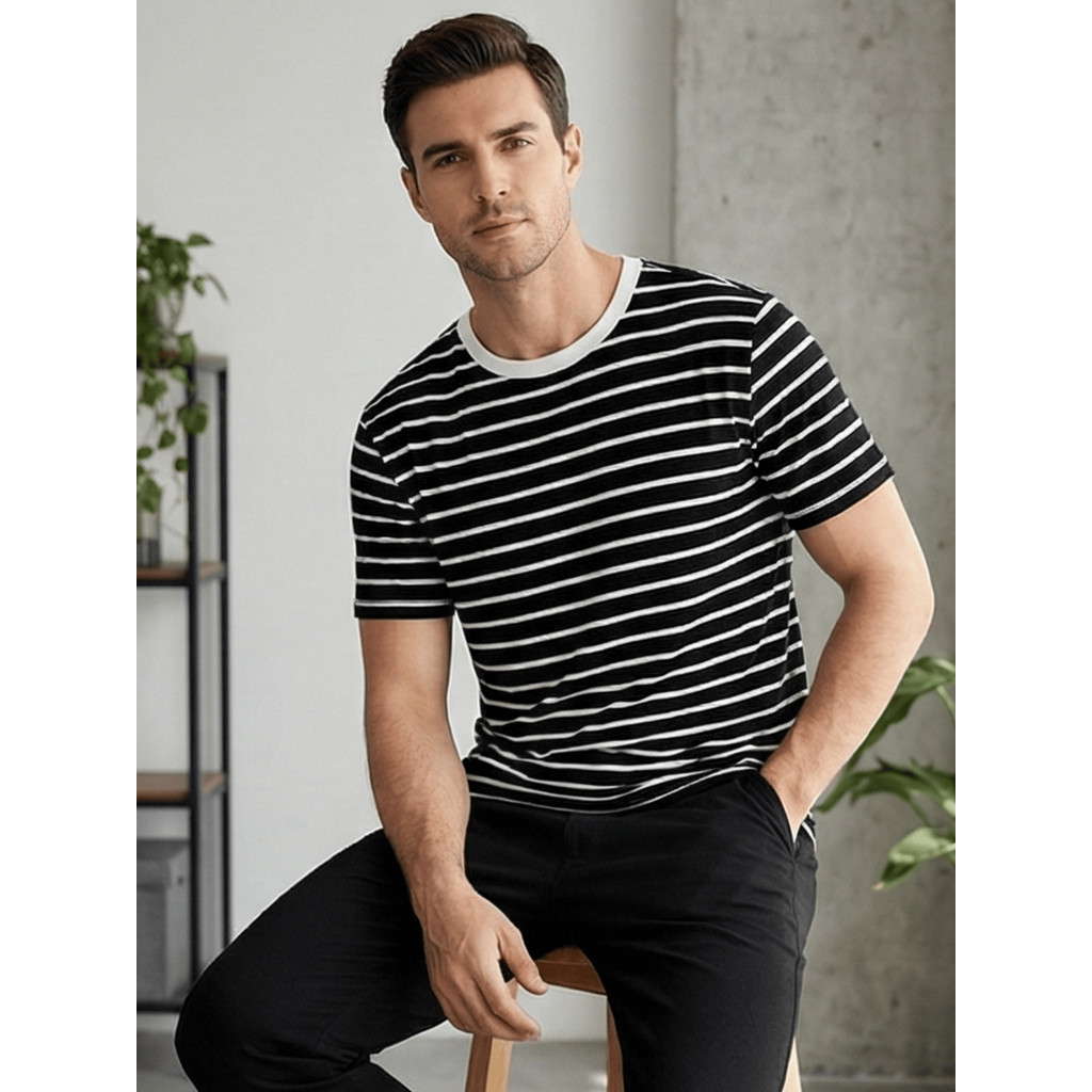 Blusa Masculina Stripes Verão Camiseta Básica Listrada - Conforto e Estilo Duravel-0973 em Oferta na Shopee