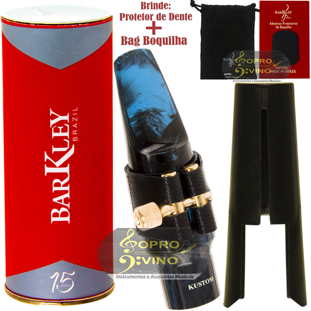 Boquilha Sax Tenor Barkley Pop 8 Kustom Azul Preto Completa Bag Protetor Brindes
