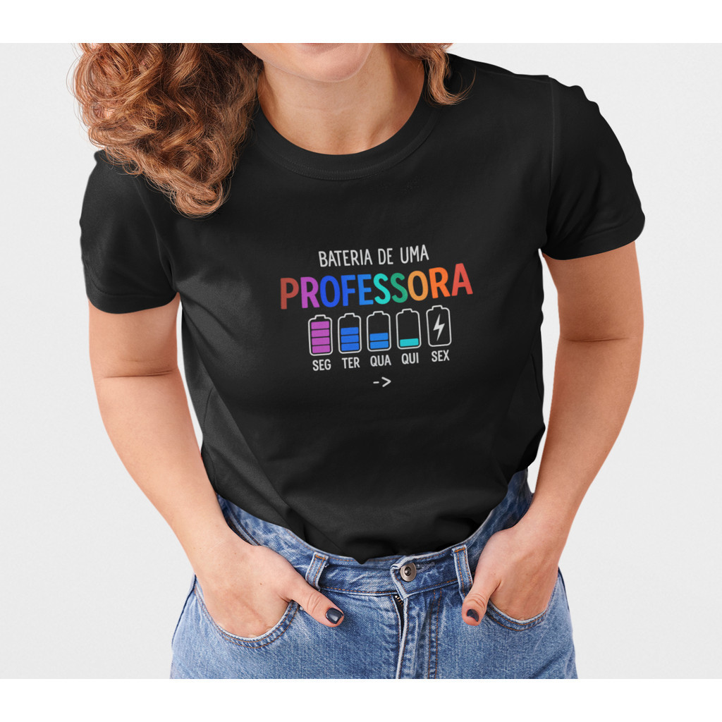 Camiseta Feminina Bateria Professora 100% Algodão Moda Casual, Confortável