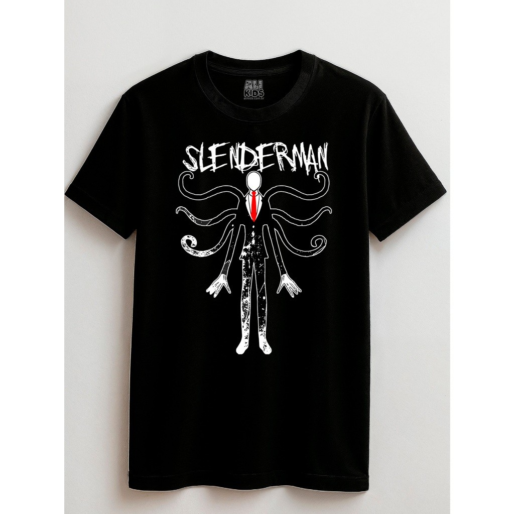 Camiseta T-shirt Slenderman 100% Algodão Unissex Juvenil e Infantil 2 ao 16 anos