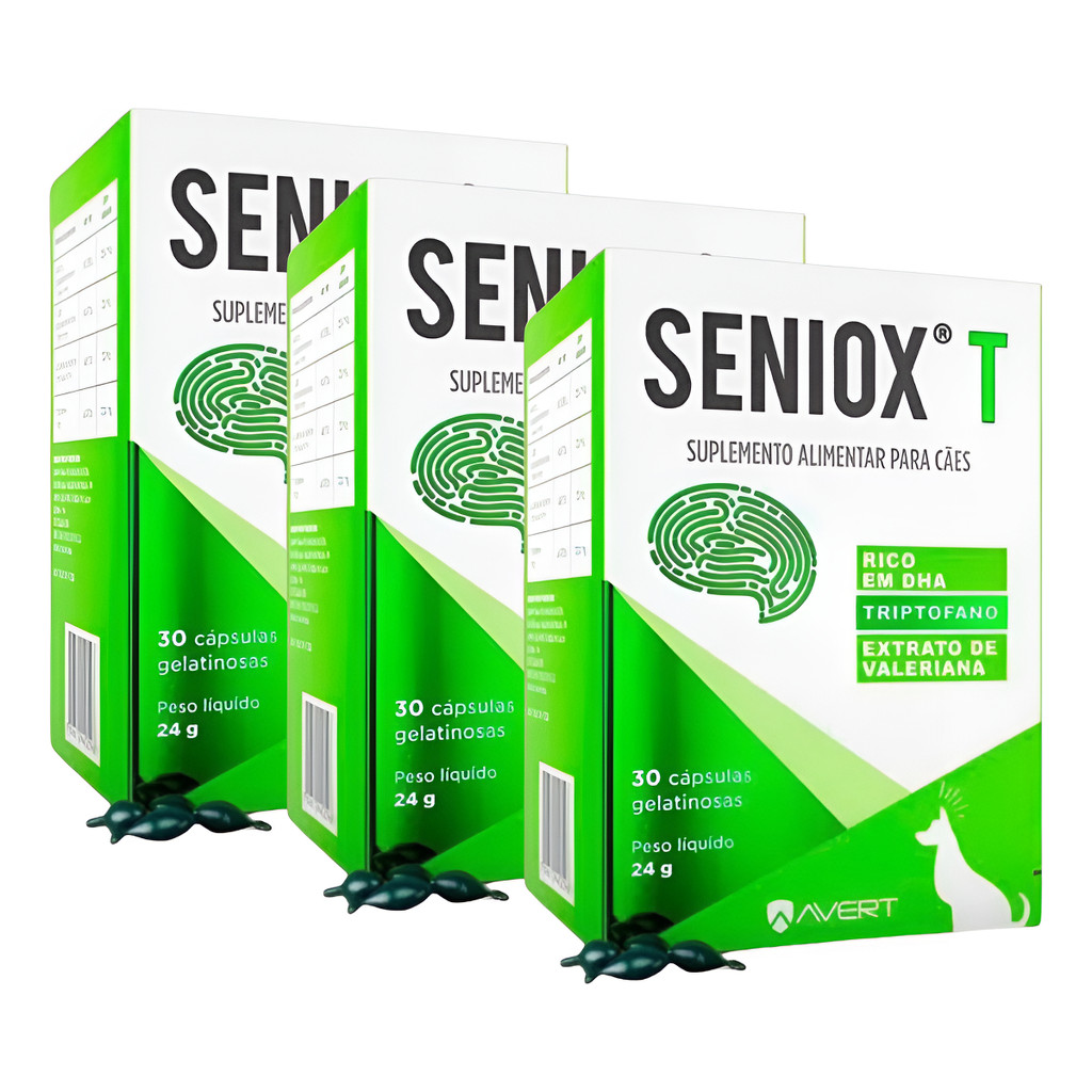 Kit 3 Seniox T Suplemento Alimentar Para Cães E Gatos Idoso 90 Capsulas Ômega-3 Rico em DHA