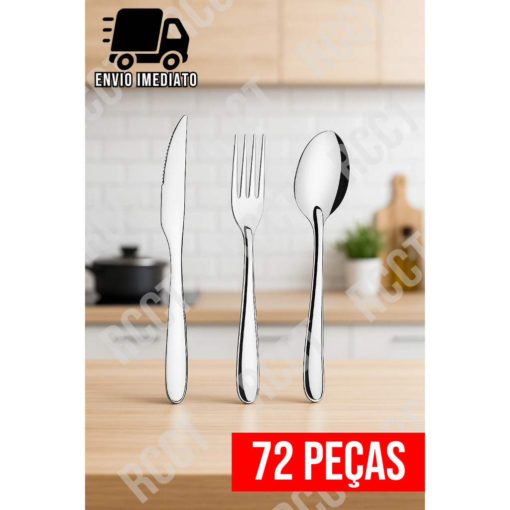 Jogo de Talheres 18 36 54 e 72 Peças Garfo Faca e Colher para Cozinha Aço Inox Premium Achadinhos da Shopee